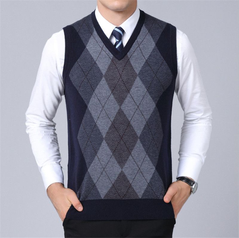 2021 Men Sweater Autumn & Winter Coat Male Sleeveless Pullover V Neck ...