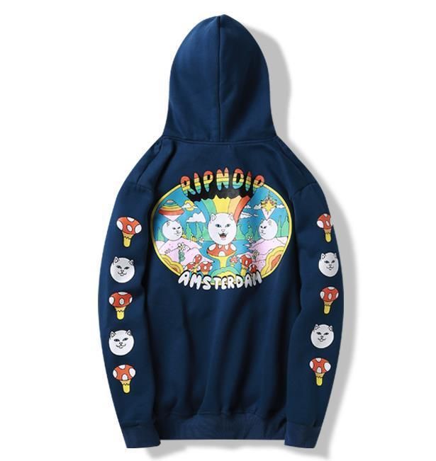 Mushroom Cat Mans Long Sleeve Hoodie Casual Pocket Hooded Sweatshirt