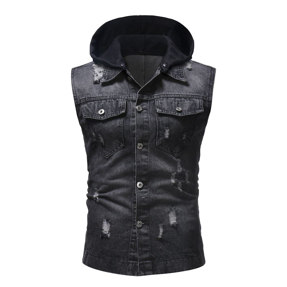 blue denim sleeveless jacket