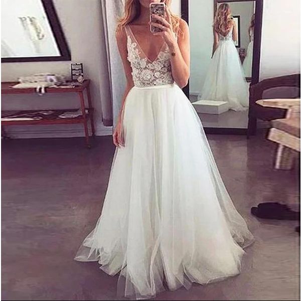 white flowy beach wedding dresses