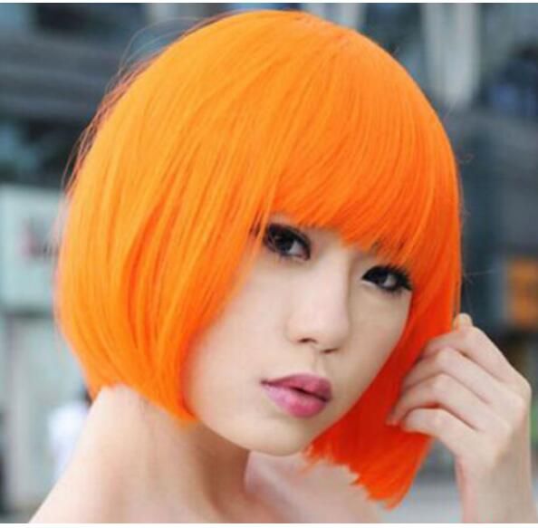 Orange Bob Cosplay Wig Costume Party Disco Full Straight Short