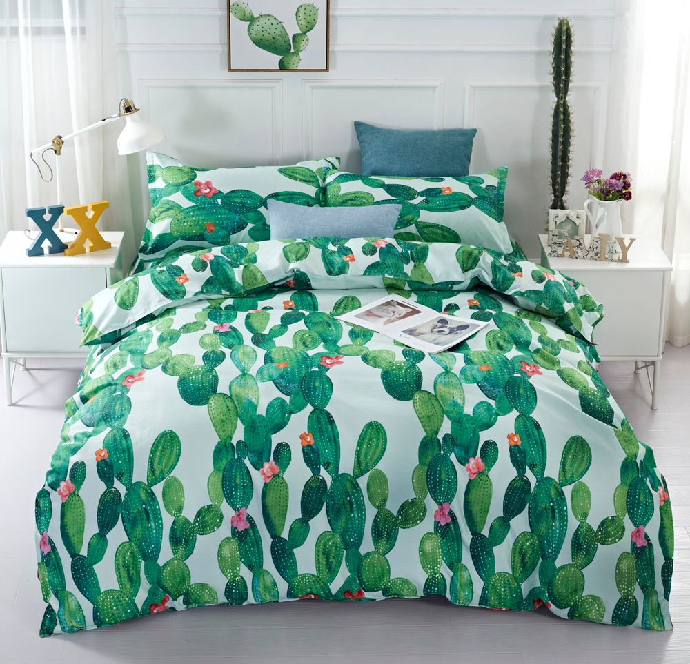 Novelty Gift Watercolor Tropical Cactus Flower Print Bedding Set