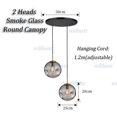 2 Heads Smoke Glass Round Canopy