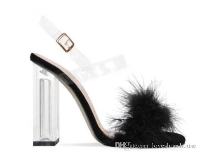 clear heels with fur