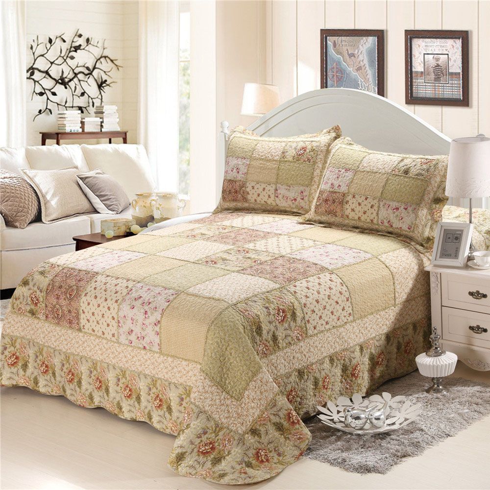 Chausub Cotton Patchwork Quilt Set Korean Floral Bedspread Bed