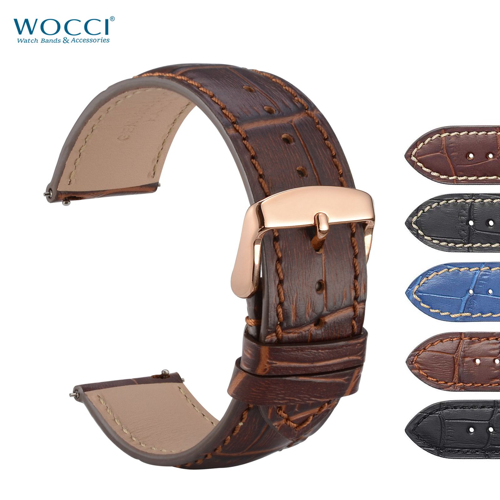 WOCCI Watch Band 18mm 20mm 22mm Alligator Crocodile Grain Leather