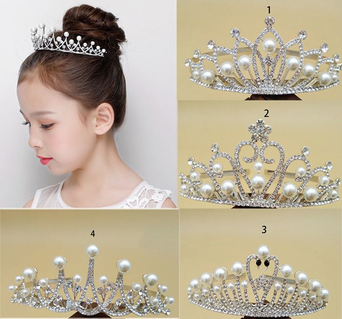 Glitter Rhinestone And Pearl Tiara Headband Simulated Jewelry Hair
