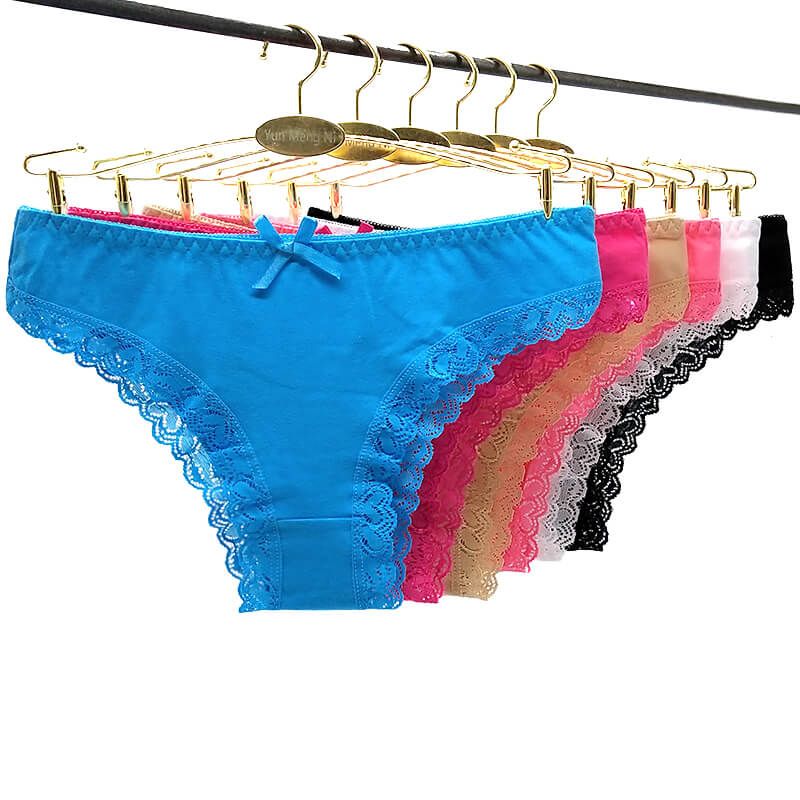 Womens Underwear Cotton Lace Trim Bikini Panties Pack