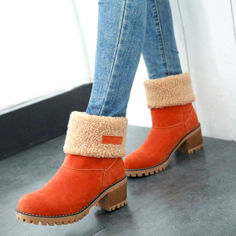 women large size snow boot warm chunky heel boots