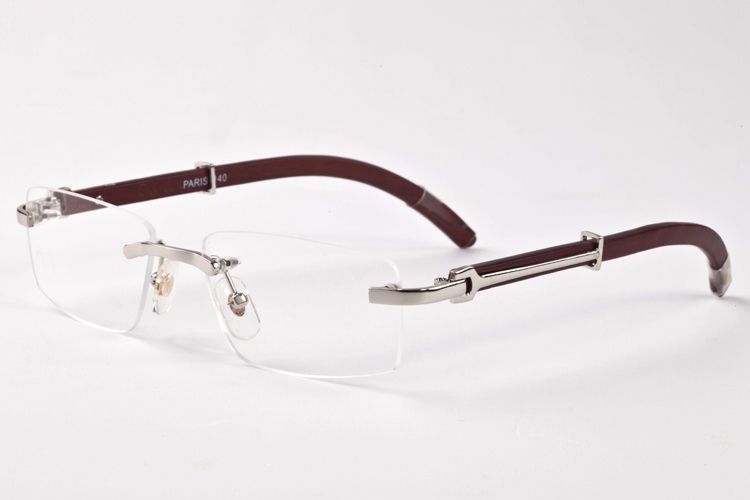 Diseñador al por mayor - gafas de sol sin montura para hombres 2017 de moda de bambú de bambú gafas de cuerno de búfalo marrón negro claro lente de cristal gafas de sol