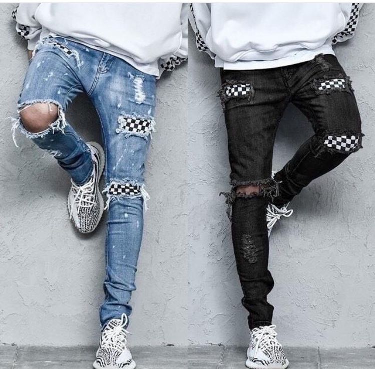 Compra Pantalón De Diseñador Para Hombre Desgarrado Con Vaqueros  Blanqueados Pantalones A Lápiz A Cuadros Azul Claro Hip Pop Pantalones De  Peso Medio Barato | Entrega Rápida Y Calidad | Es.Dhgate