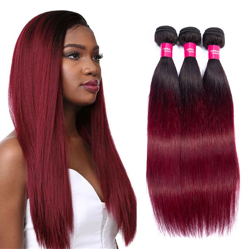 1b Burgundy Straight Virgin Hair Weaving Ombre Human Hair 3 4
