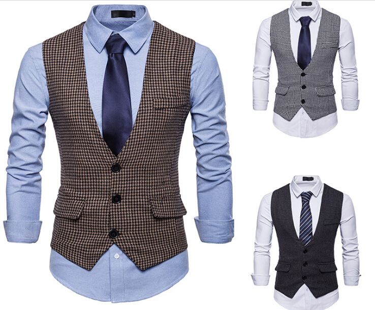 2020 New Wedding Dress Houndstooth Vest Cotton Mens Fashion Design