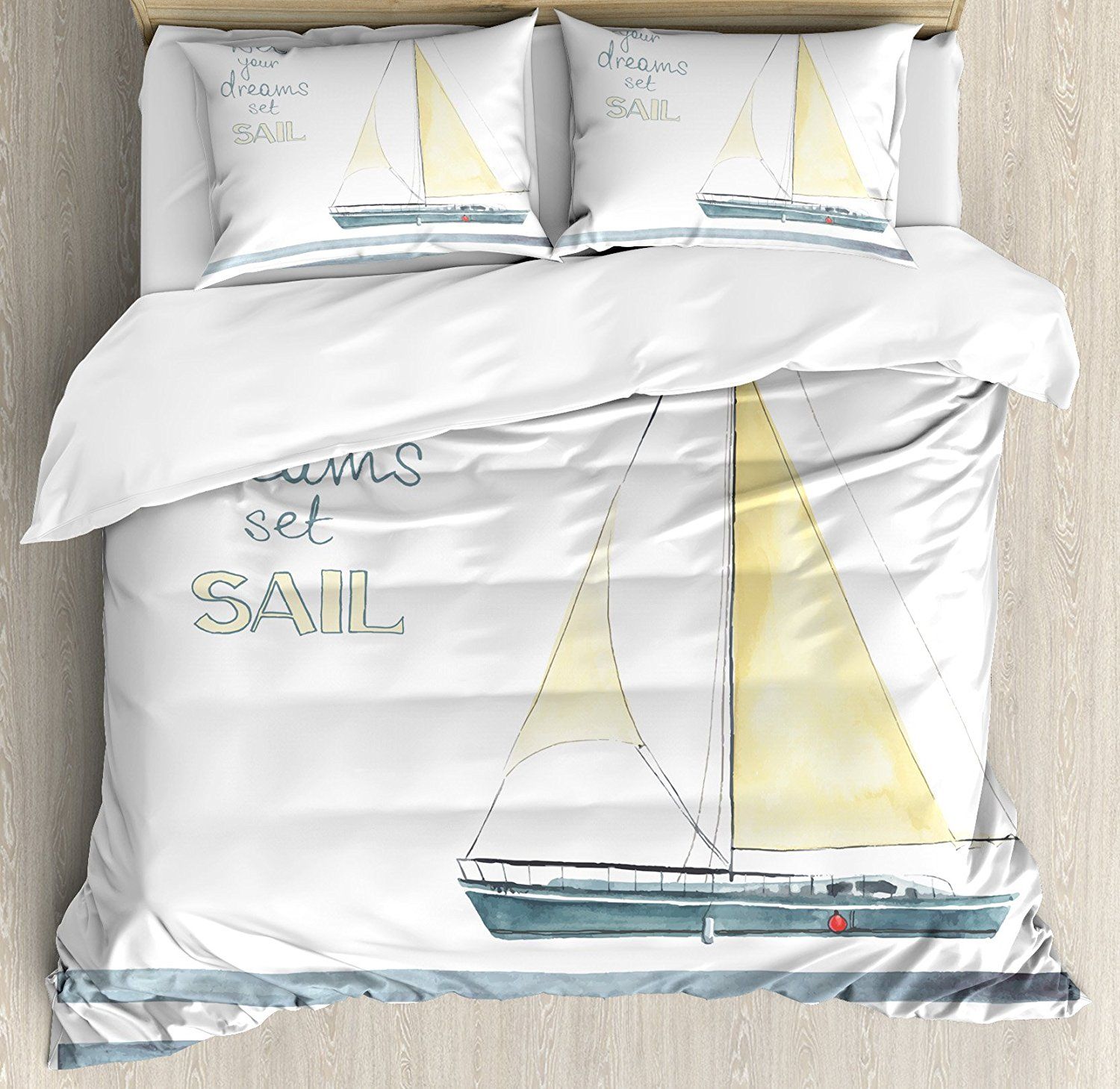 Sailboat Nautical Decor Duvet Cover Set Let Your Dreams Set Sail