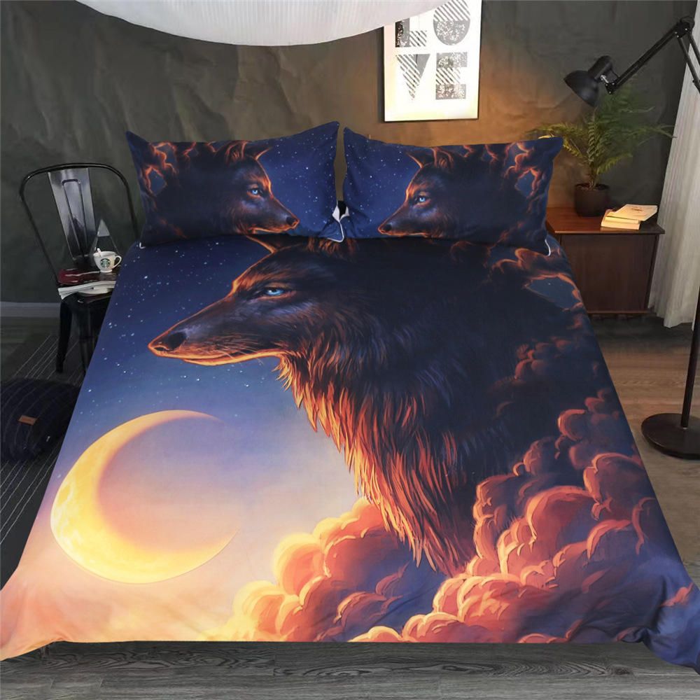 Wolf And Moon Bedding Set Us Twin Full Queen King Uk Double Au