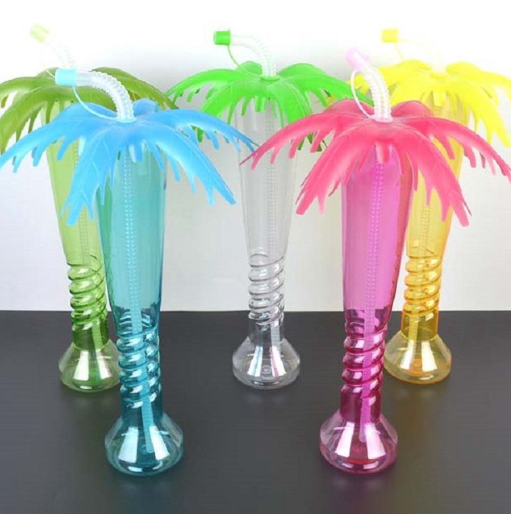 2021 Coconut Palm Tree Yard Cup Hawaiian Beach Kids Party Cup Lid Straw Cap Beach Party Decor