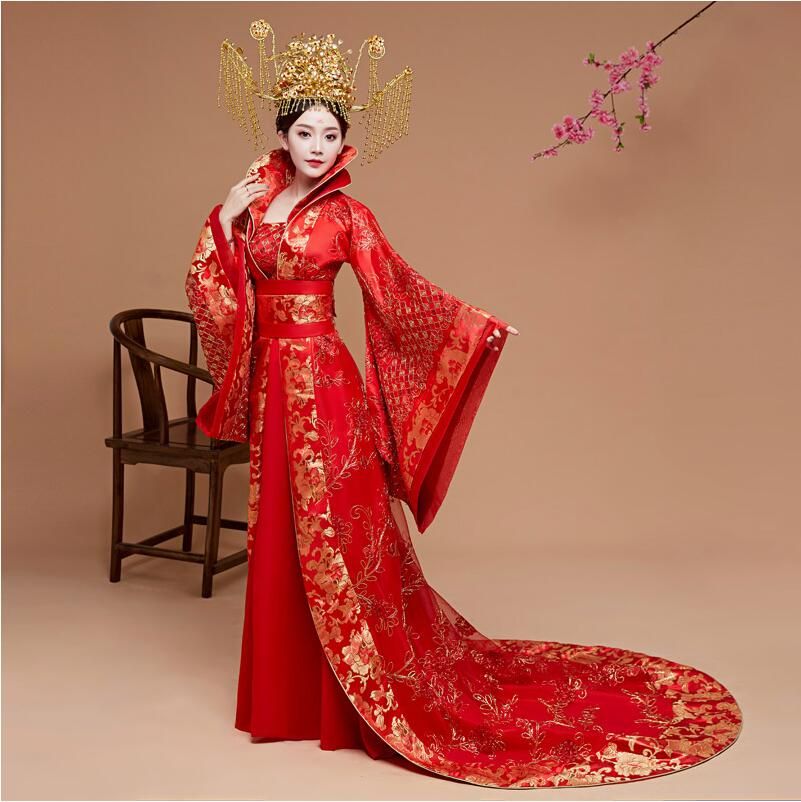 Acquistare Abito Da Sposa Prepotente Cinese Regina Qualità Vestiti  Originali Principessa Imperiale Hanfu Costume Rosso Della Coda Outfit Broad  Maniche Economico | Consegna Veloce E Qualità | It.Dhgate
