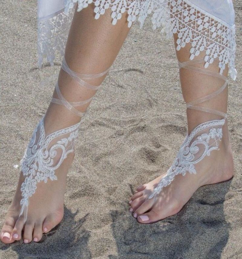 Zapatos de boda de playa de blanca de marfil Appliques del cordón del