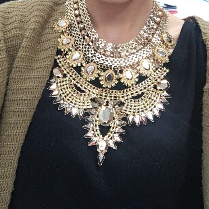Fashion Charm Jewellery Stone Crystal Choker Chunky Statement bib Necklace 