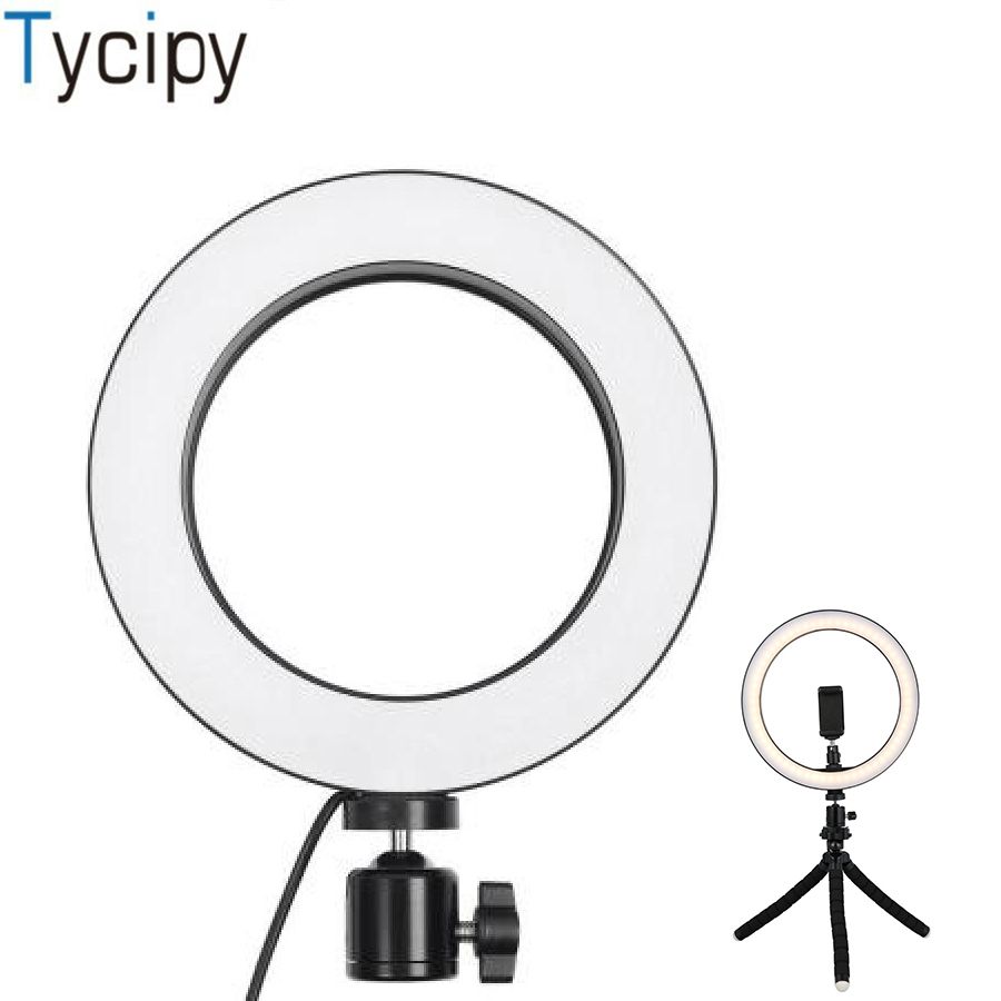 Video Ring light 26cm LED with Hose Bracket Stepless Dimming USB Power for Video Shooting Live Makeup YouTube