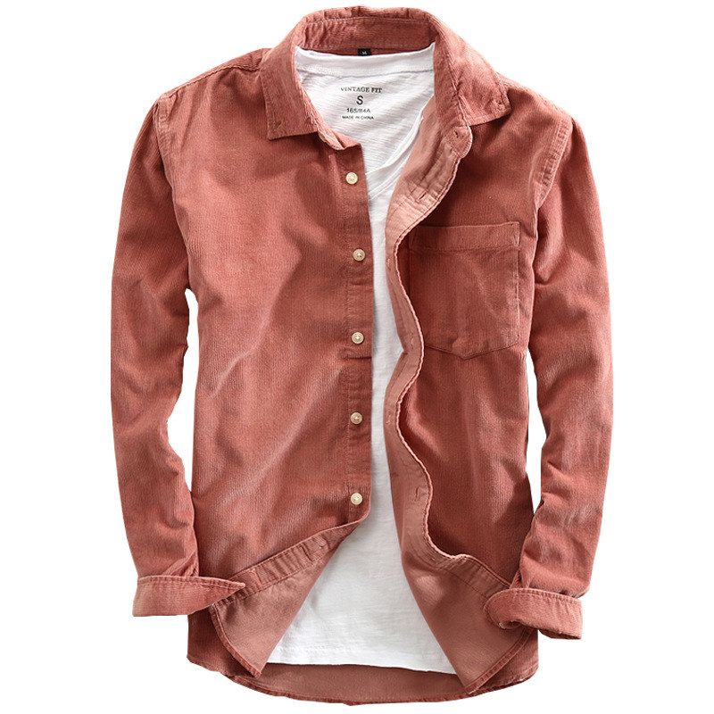 2020 Mens Shirt Casual Vintage Cotton Washed Long Sleeve Lapel