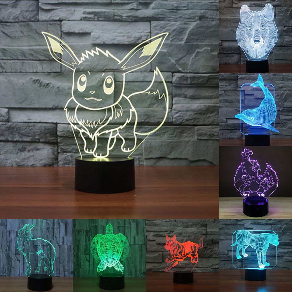 Luz De Noche USB Animales Acrílico ilusión 3D LED Lámpara De Escritorio Niños Regalo de Navidad 7 Colores