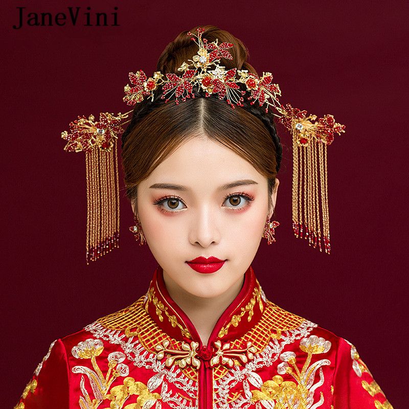 Acquistare JaneVini Costume Da Copricapo Da Sposa In Stile Cinese  Tradizionale Forcine Rosse Perline Accessori Capelli Da Donna Antica  Economico | Consegna Veloce E Qualità | It.Dhgate