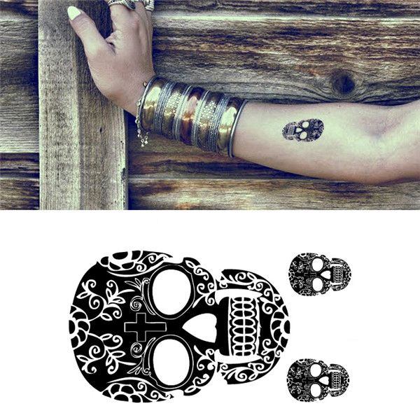 Acheter Autocollant De Tatouage Temporaire étanche Sur Le Body Art Autocollants De Tatouage De Crâne Mexicain Flash Tatouage De Faux Tatouages Pour