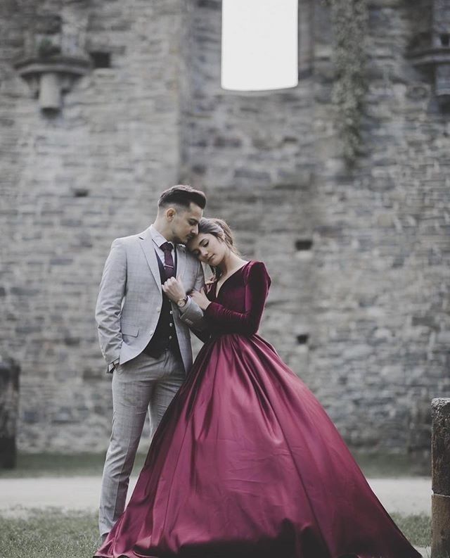Burgundy Velvet Long Sleeve Evening 