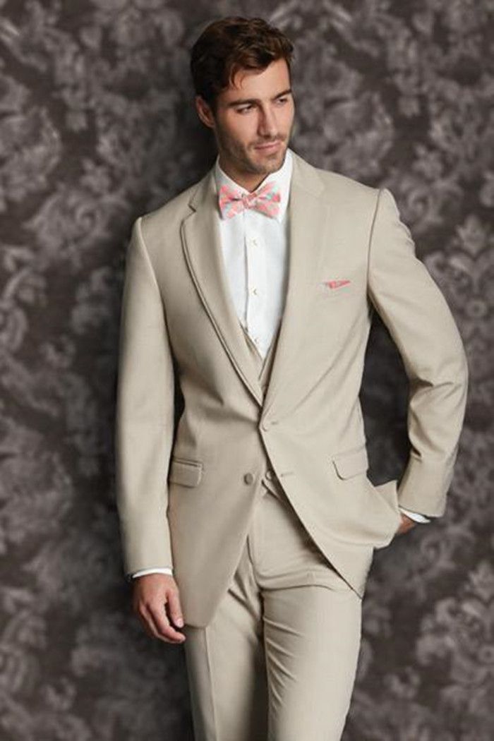 New Slim Fit Beige Wedding Suits Groom Tuxedos Jacket+Pants+Vest ...