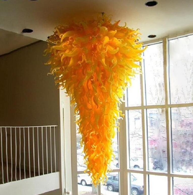 Contemporary Yellow Chandelier Lighting Villa Hotel Home Art Decor Large Hand Blown Glass