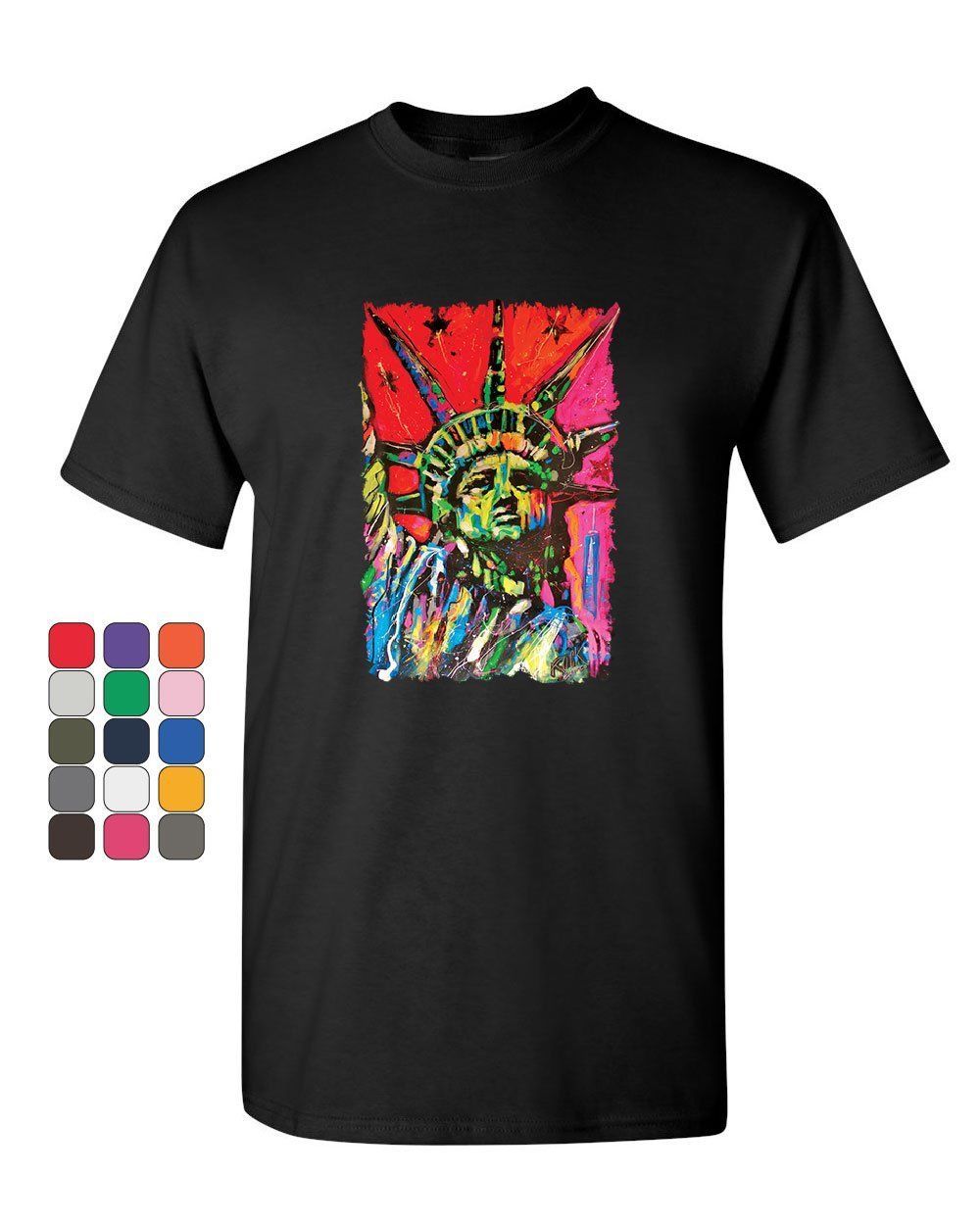 Neon Statue of Liberty Long Sleeve T-Shirt Art Painted New York Freedom USA Tee