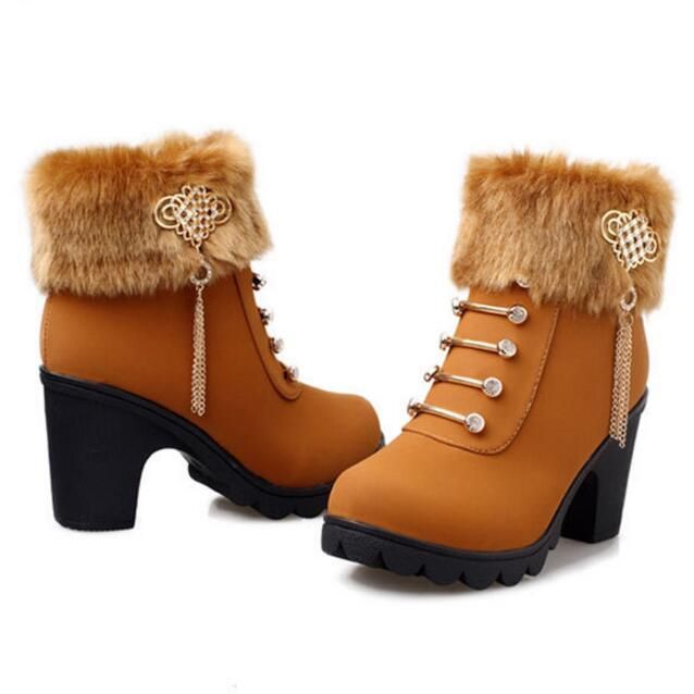 women's shoes chunky heel fur lined boots