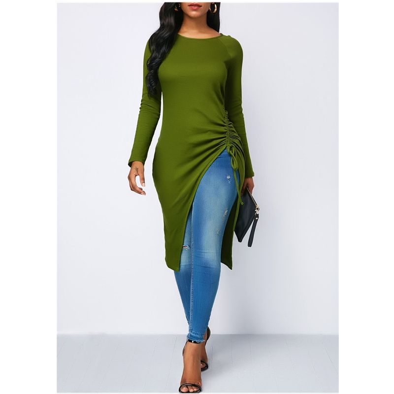 2019 de la moda de las mujeres de blusa manga larga Hem