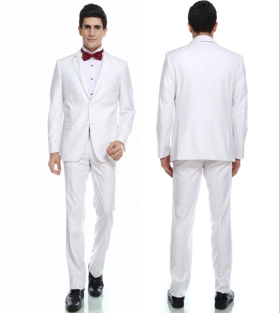Trajes de hombre Trajes de novia blanco para hombre del novio novio por encargo Slim Fit formal esmoquin 2Piece Prom Prom Blazer Mejor (chaqueta + pantalones)
