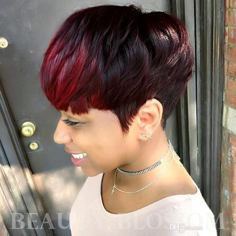Short Human Hair Wigs Red Highlight Bangs Pixie Cut Capless Human Hair Wigs for Black Woman Short Human Hair Wigs Red Highlight Bangs Pixie Cut Capless Human Hair Wigs for Black Woman