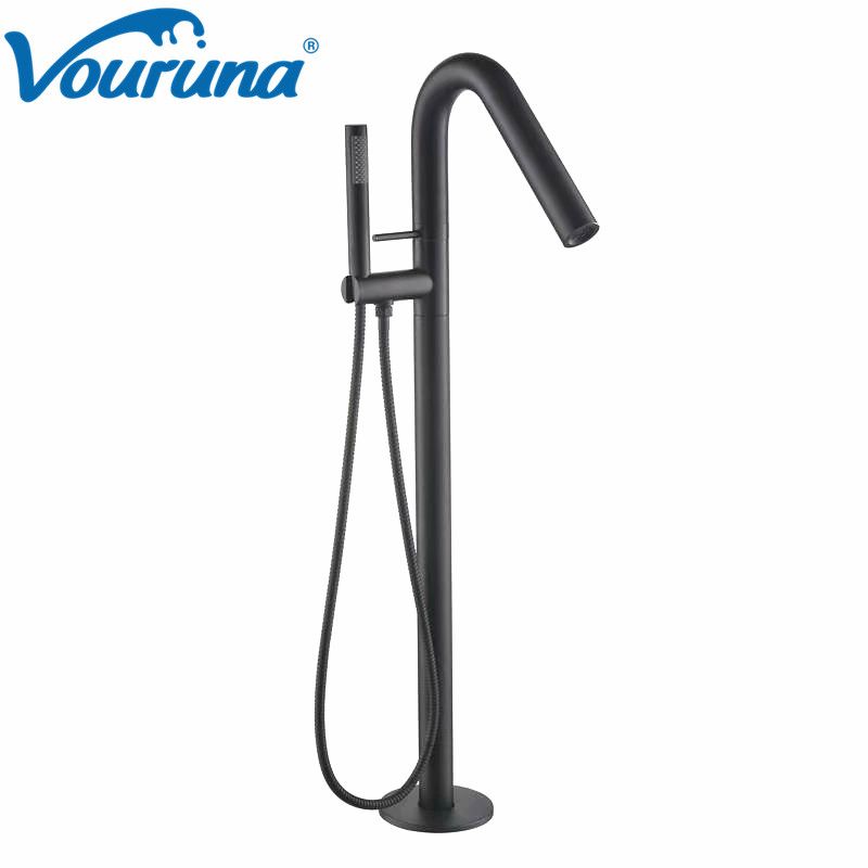 2020 Vouruna Black Round Freestanding Bathtub Faucet Floor Mounted