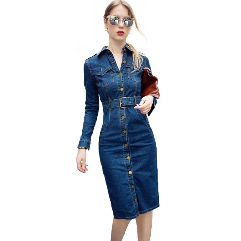 black long sleeve denim dress