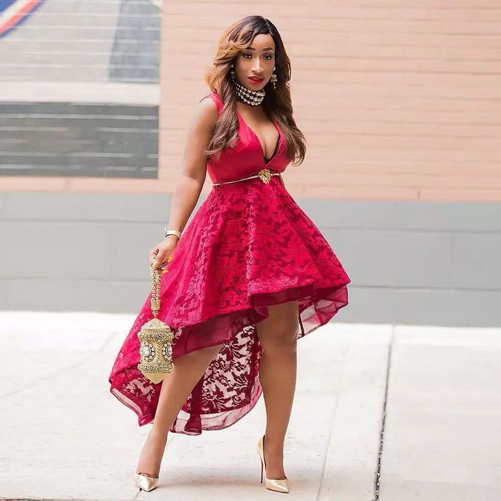 designer red cocktail dress