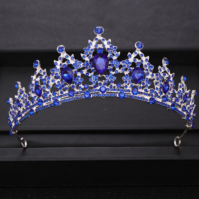 Light Blue Crystal Wedding Crown Princess Prom Tiara Bridal Rhinestone Headdress