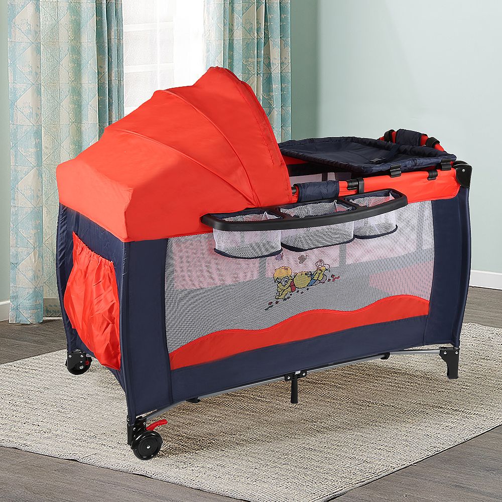 Red High Quality Foldable Toddler Baby Crib Mosquito Net Kids