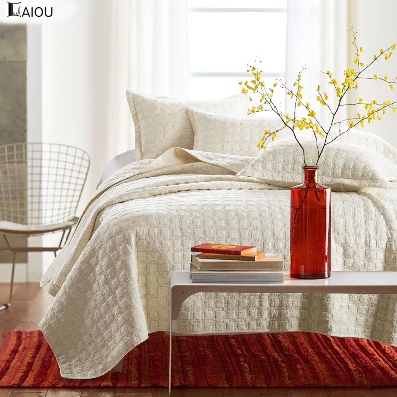 Aiou Ivory White King Size Bedspread Coverlet Comforter Cotton