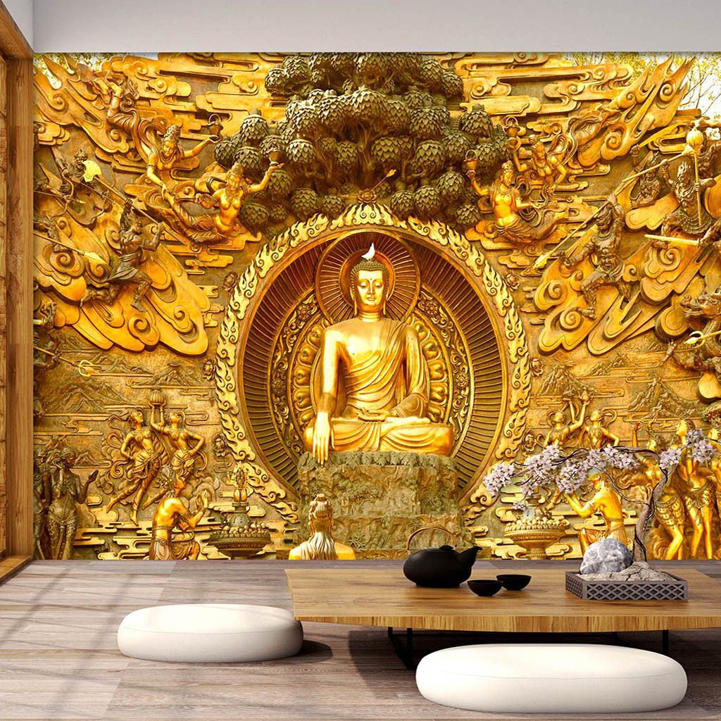 3D mural Buddha statue background Home Décor wallpaper vegetarian  restaurant temple Buddhist wallpaper for Home &