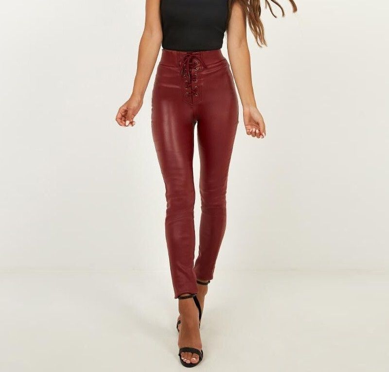 High Waist Faux Leather Pants Women 