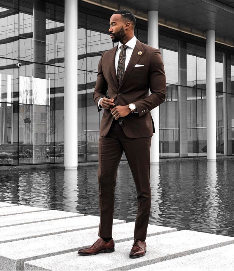 Acheter Costumes De Mariage Marron 2019 Slim Fit Smokings Tuxedos Pour Hommes 3 Pièces Costumes Groomsmen Costume Tuxedos Affaires Formel Veste