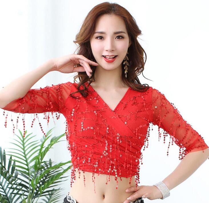 red sequin crop top