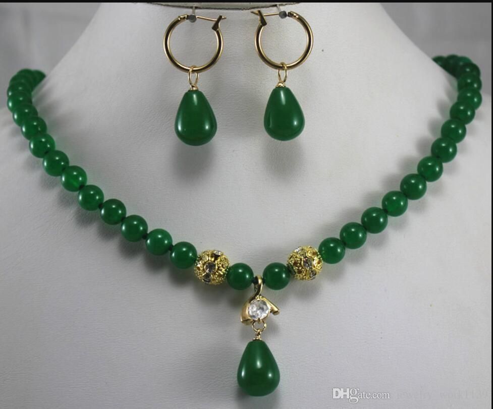 Collar iFREE ENVÍO prefecto igualada 8mm jade pone aretes collar de la joyería para la
