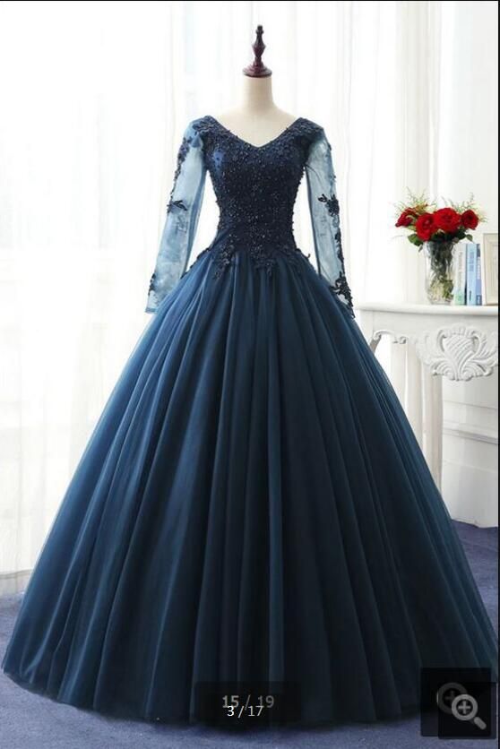 Navy Blue Ball Gown Prom Dresses Long 