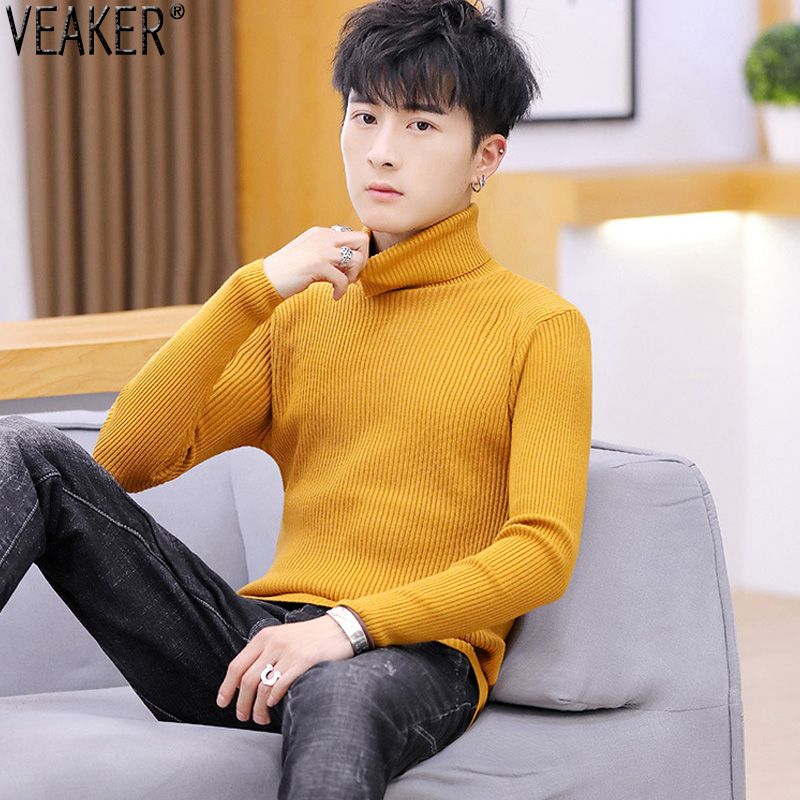 2020 2019 Autumn New Mens Striped Turtleneck Sweater Pullover Male