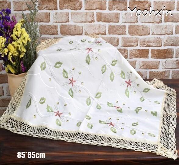 Vintage White Square Tablecloth Embroidered Lace Kitchen Coffee